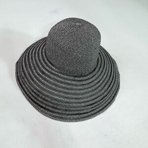 Daniele Meucci Hat Womens One Size Black Striped Wide Straw Hat Beachy Coastal